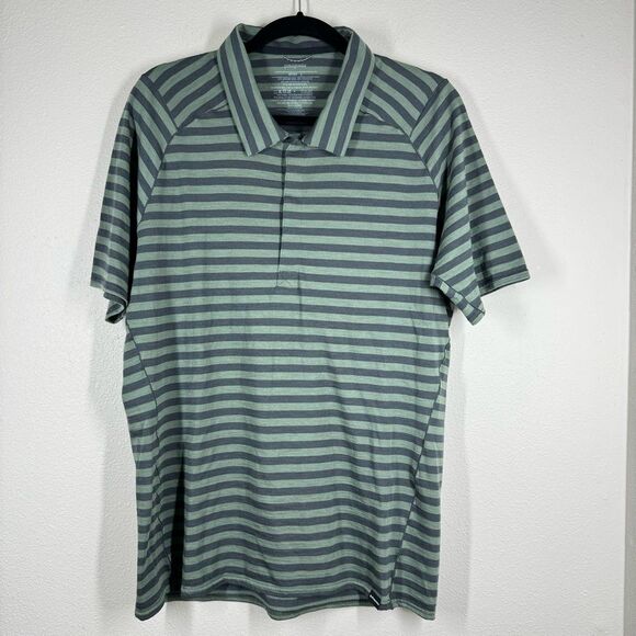 Patagonia Merino Wool 2 Lightweight Polo Shirt Stripes Short Sleeve Snaps Large - Picture 1 of 5
